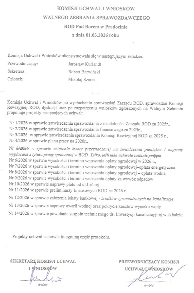 Uchwały Walnego Zebrania 01.03.2026